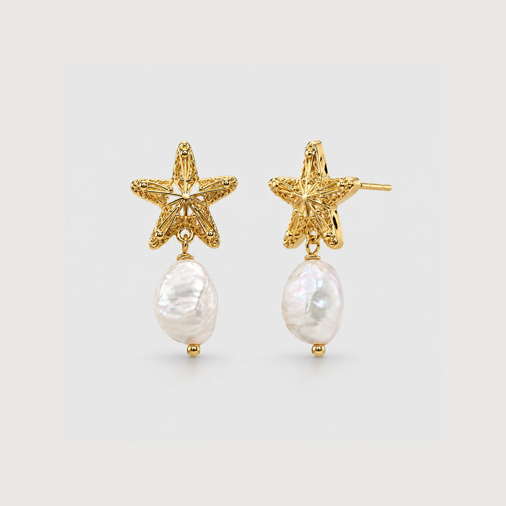 S925 Starfish Baroque Pearl Drop Earrings