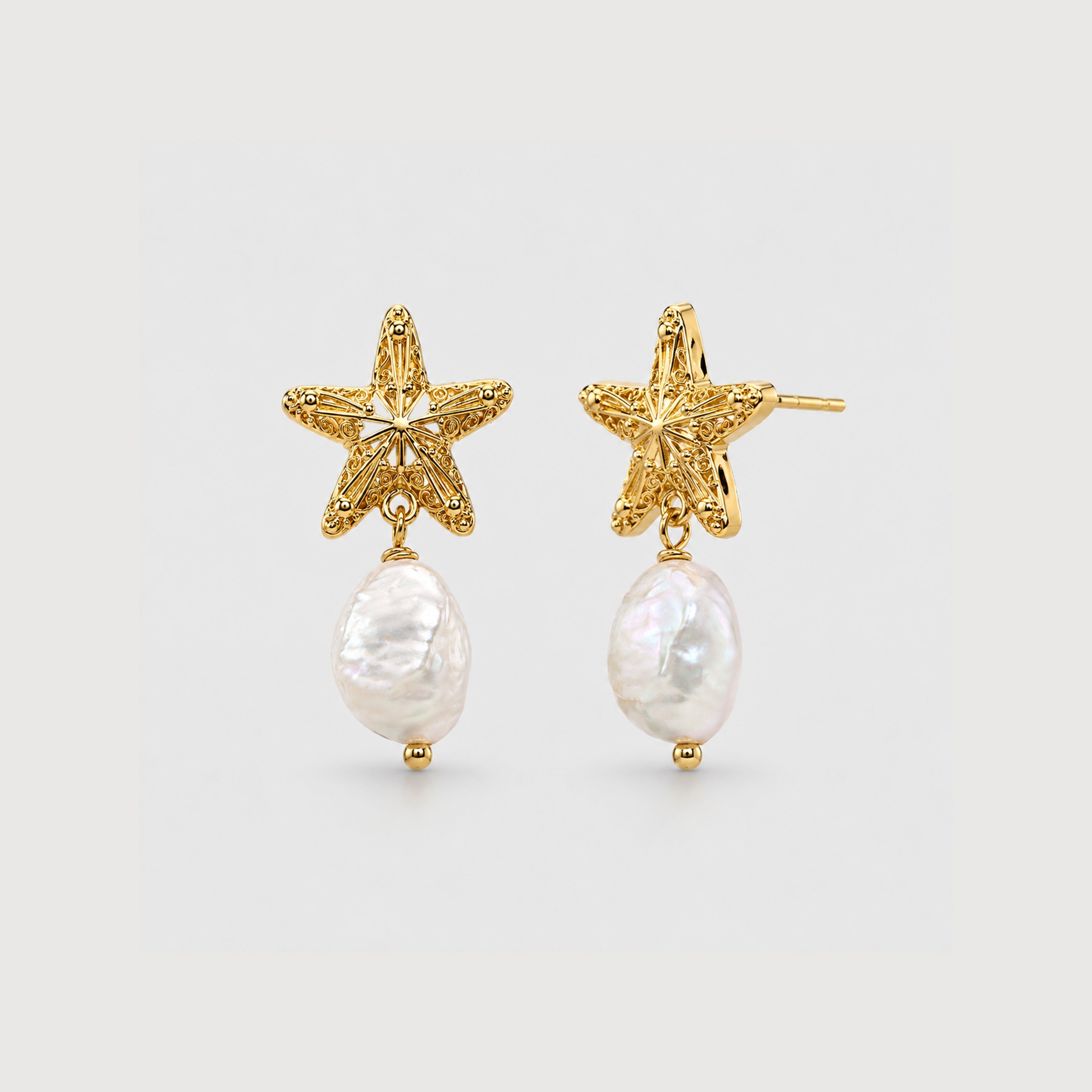 S925 Starfish Baroque Pearl Drop Earrings