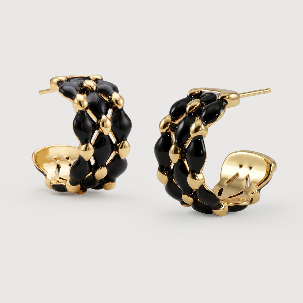 Black Enamel Woven Hoop Earrings