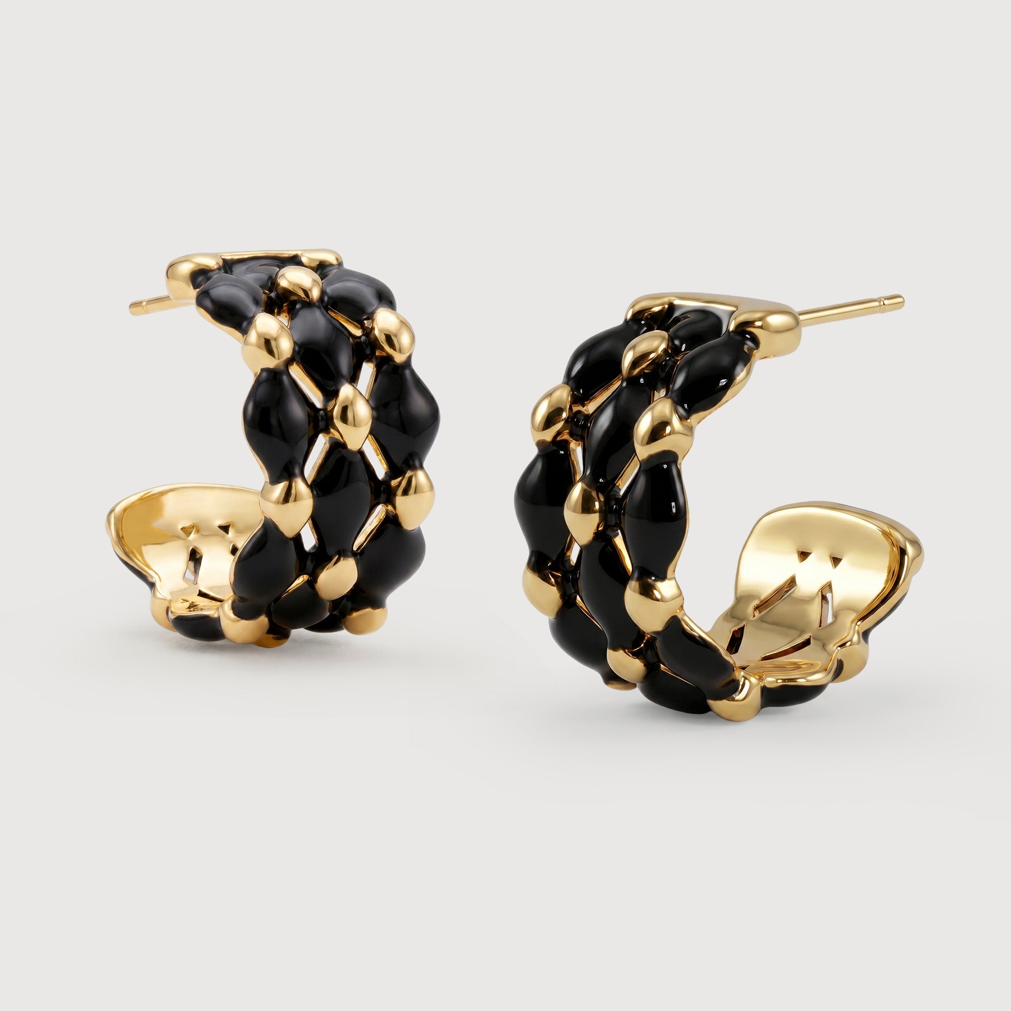 Black Enamel Woven Hoop Earrings