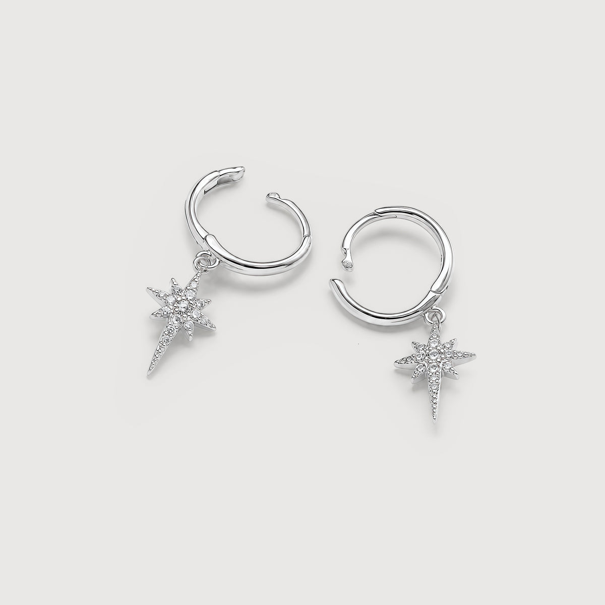 5A CZ North Star Drop Huggie Hoop Earrings