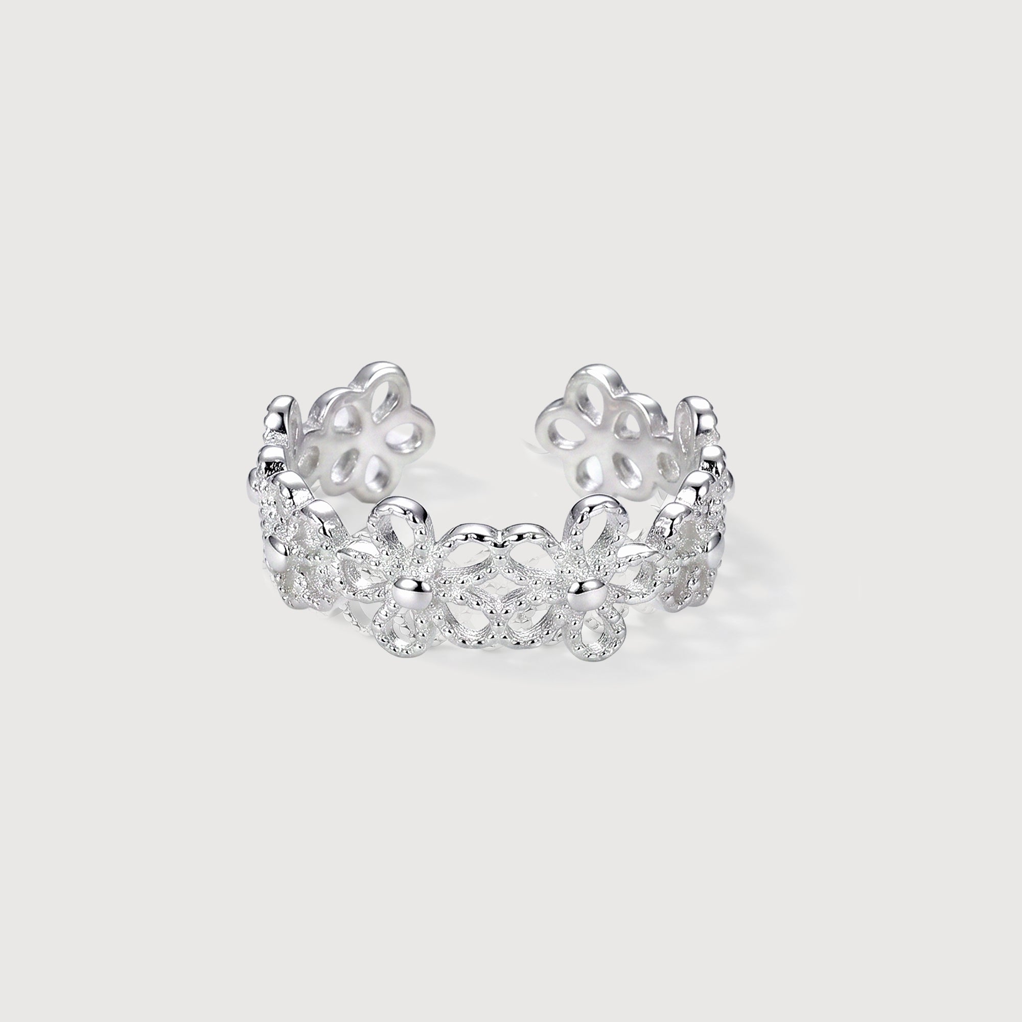 Floral Openwork S999 Silver Adjustable Ring