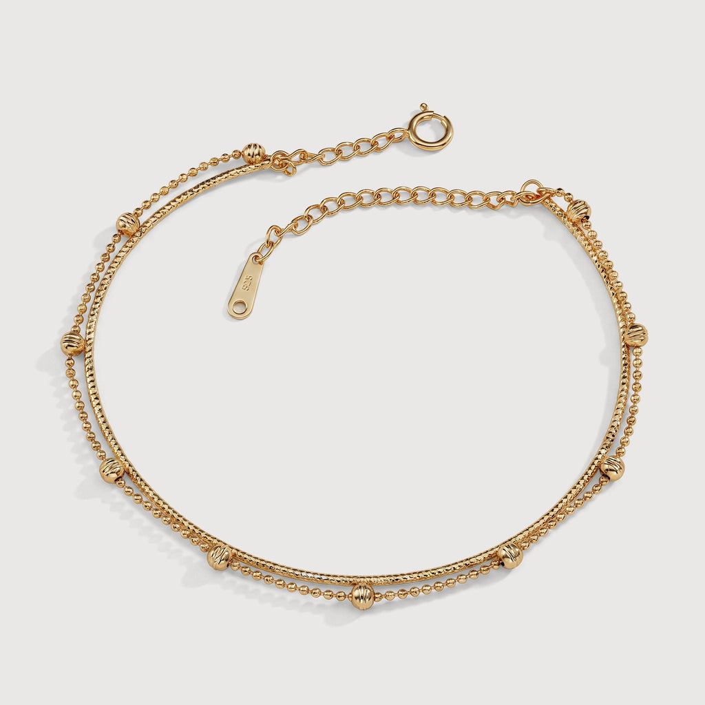 18K Gold-Plated S925 Double-Chain Bead Bracelet