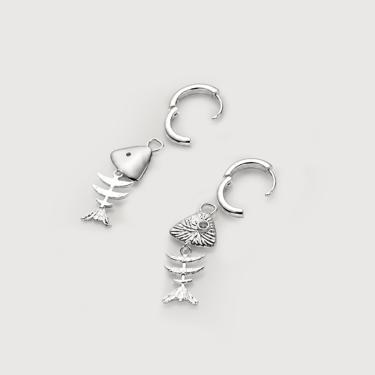 Textured Fishbone Charm Hoop Earrings