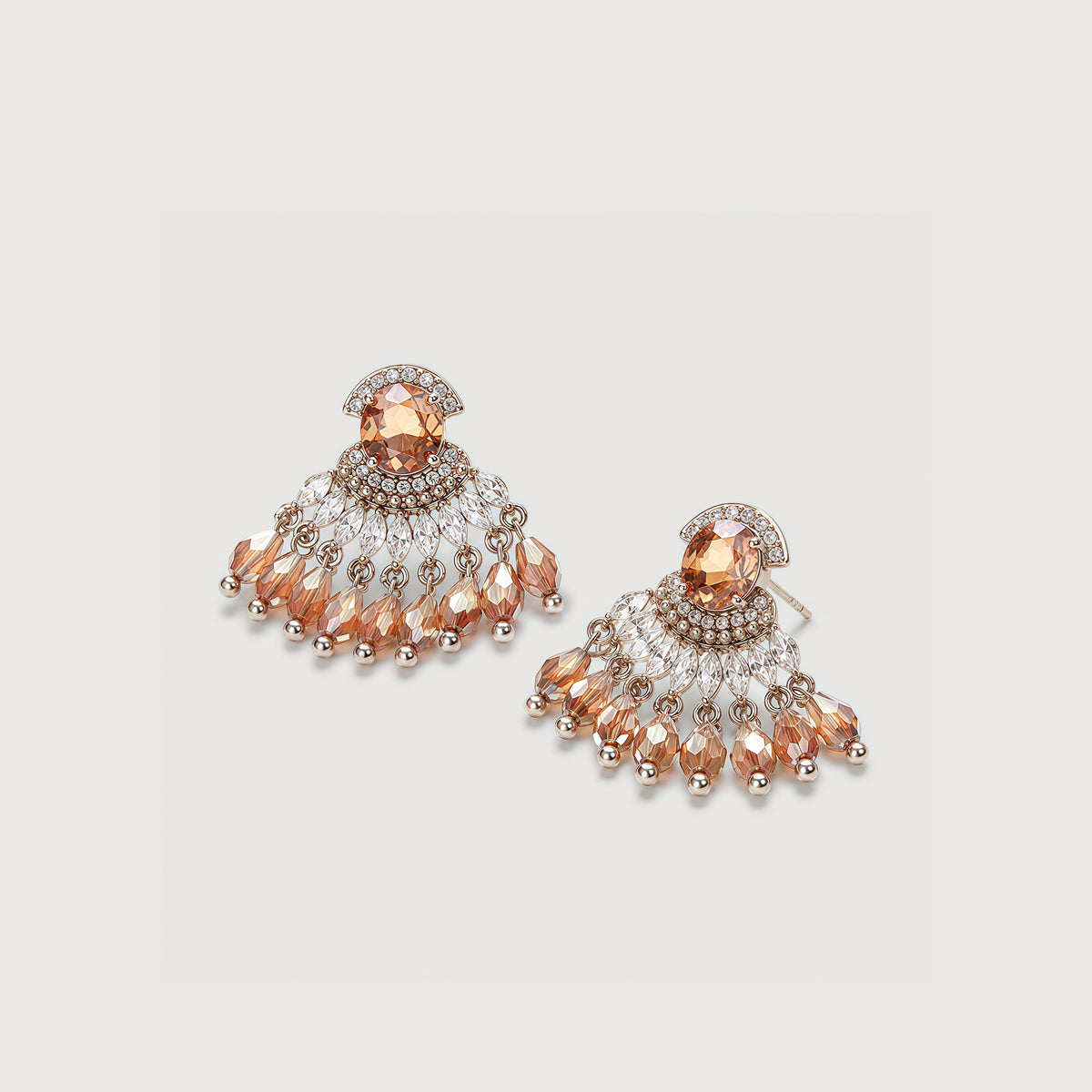Gold-Plated Faceted Crystal Chandelier Earrings