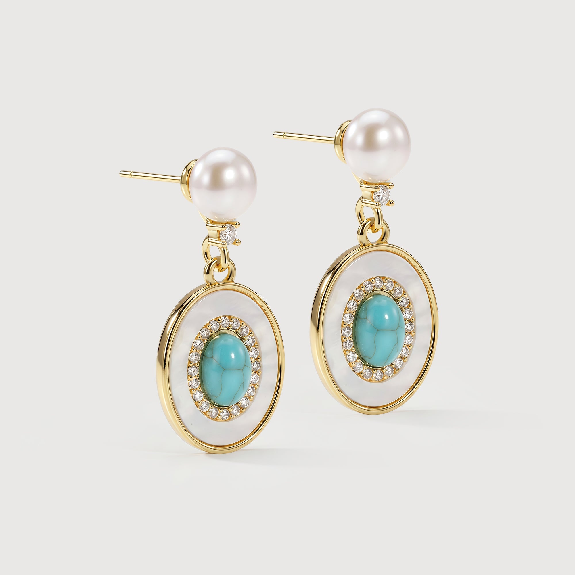 Pearl Turquoise-Tone Medallion Drop Earrings