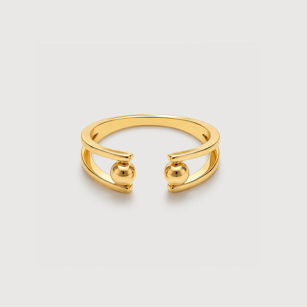 Real Gold-Plated S925 Double Ball Open Ring