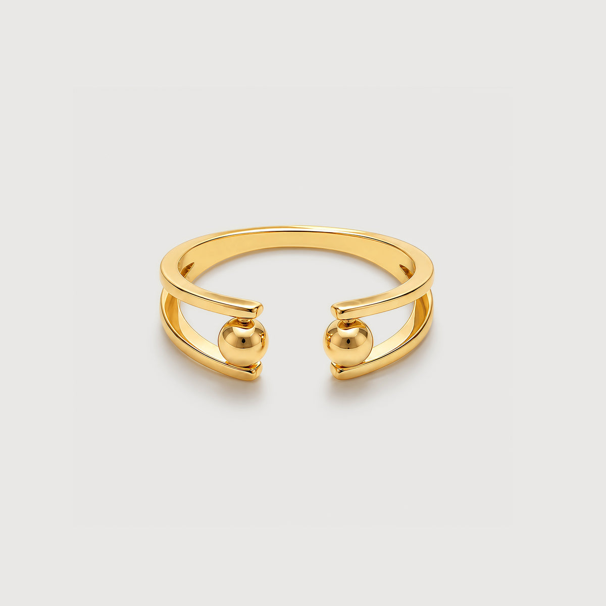 Real Gold-Plated S925 Double Ball Open Ring