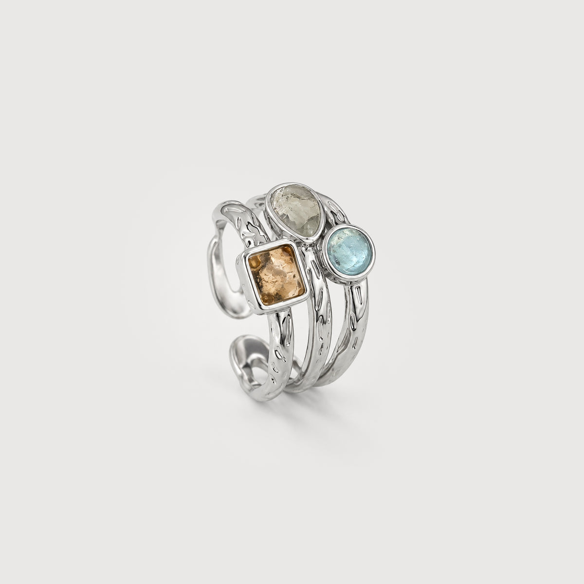 Mixed Zircon Sculptural Adjustable Copper Ring