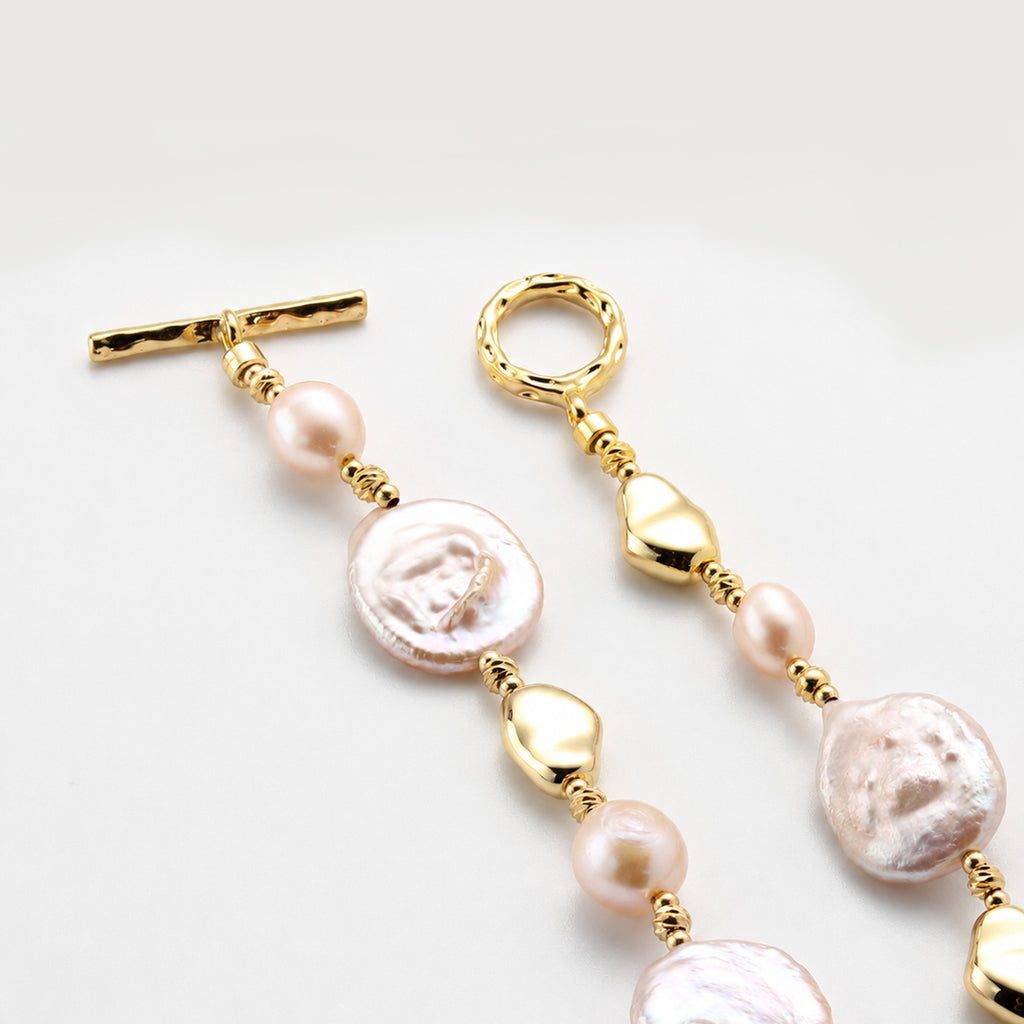 18K Gold-Plated Coin Pearl Toggle Bracelet