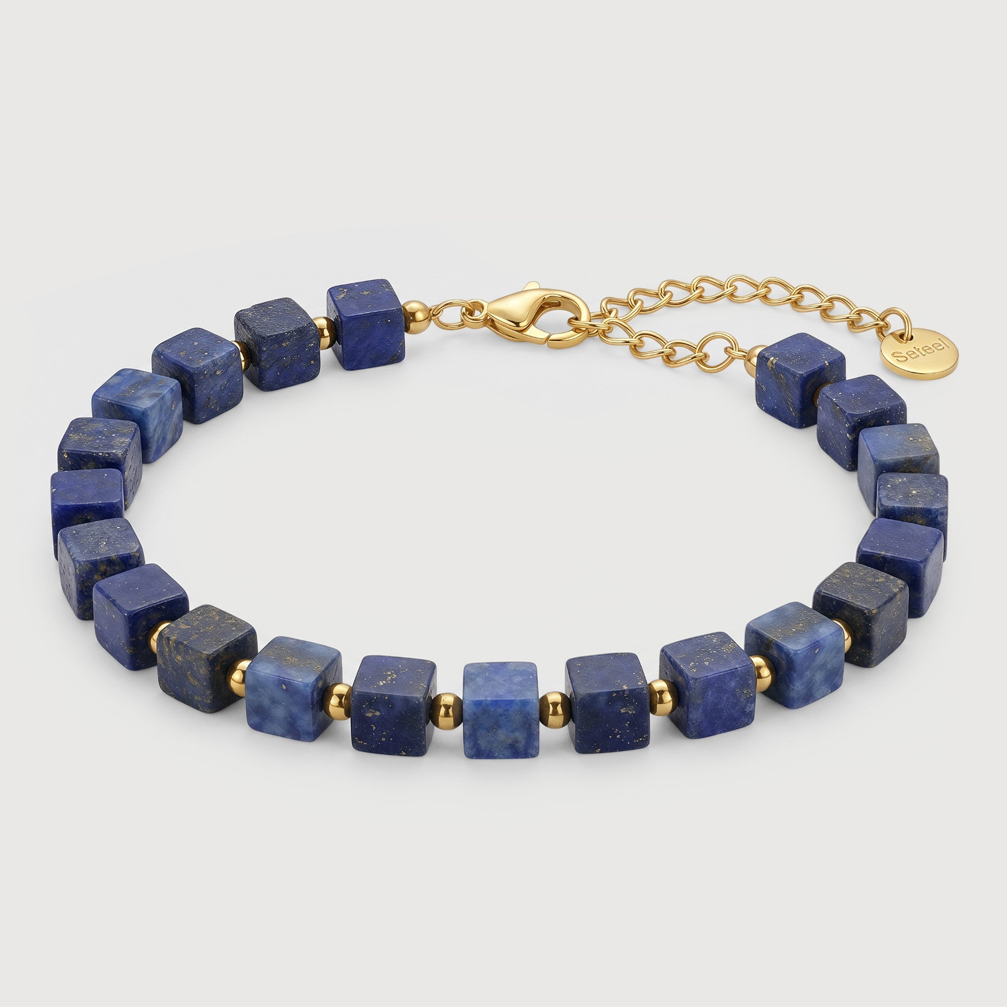 Blue Cube Bead Brass Chain Bracelet