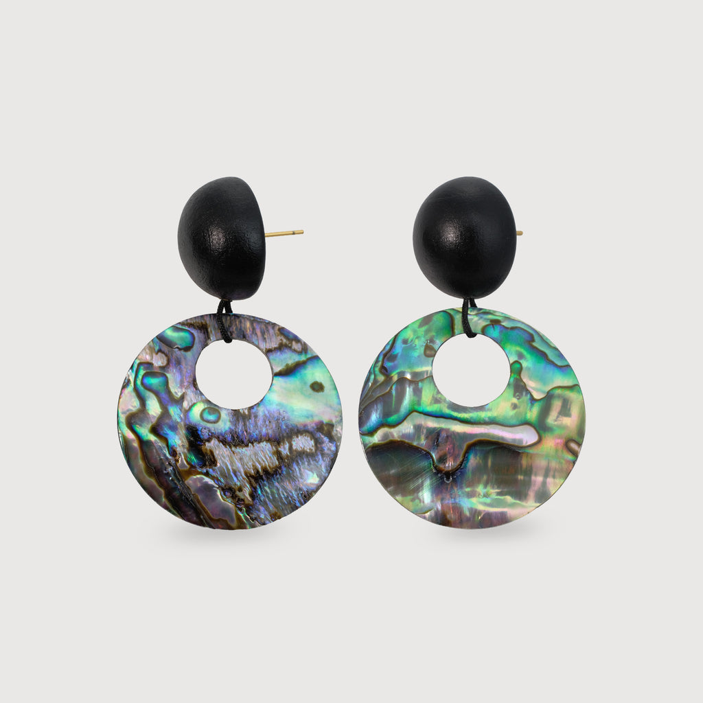 Black Bead Iridescent Shell Drop Earrings