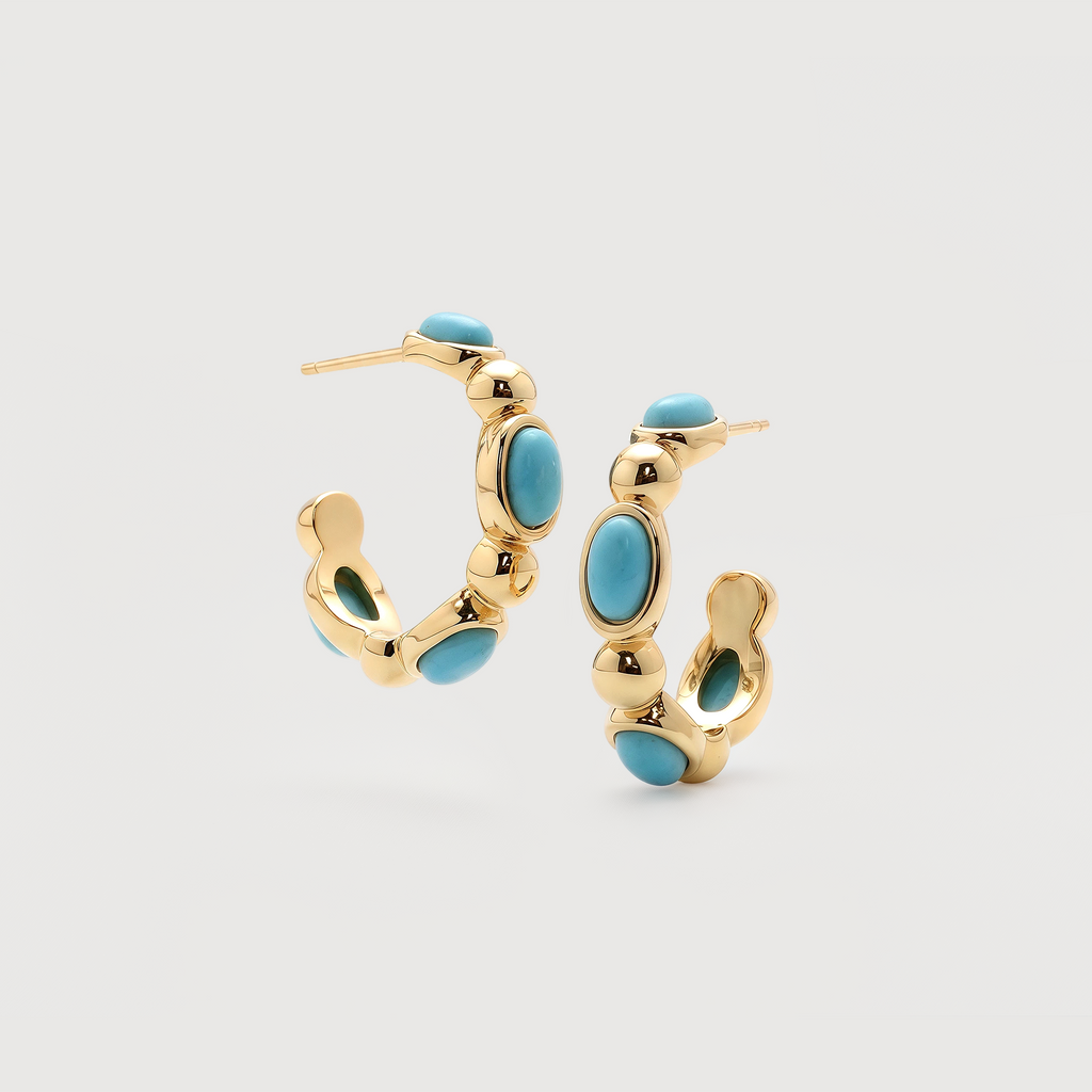 Turquoise-Set S925 Sterling Silver Hoop Earrings