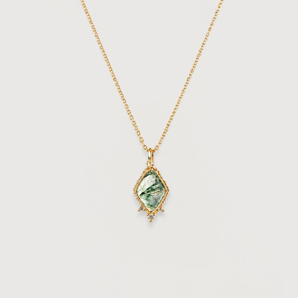 Moss Agate Zircon Sterling Silver Necklace