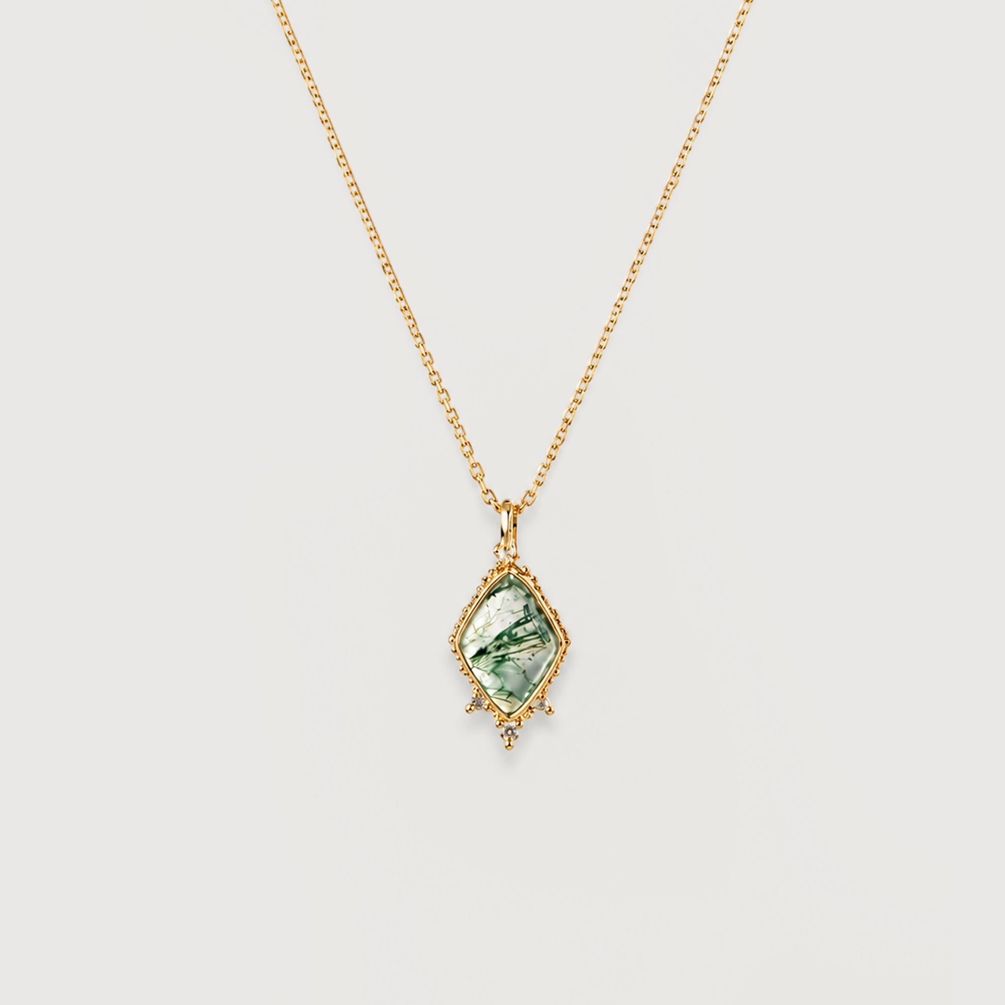 Moss Agate Zircon Sterling Silver Necklace