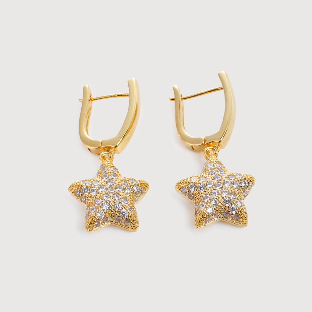 Pavé Zircon Star Huggie Drop Earrings