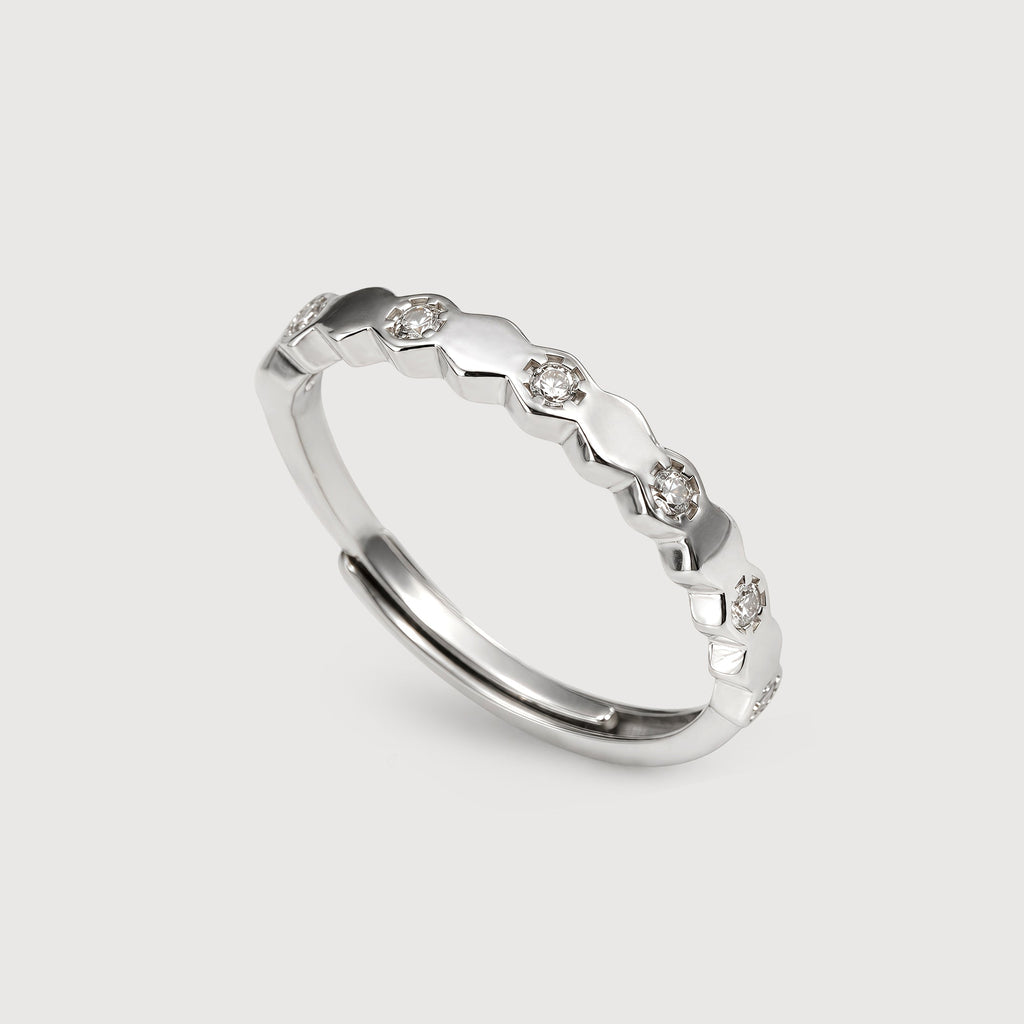 Scalloped Zircon S925 Silver Adjustable Ring