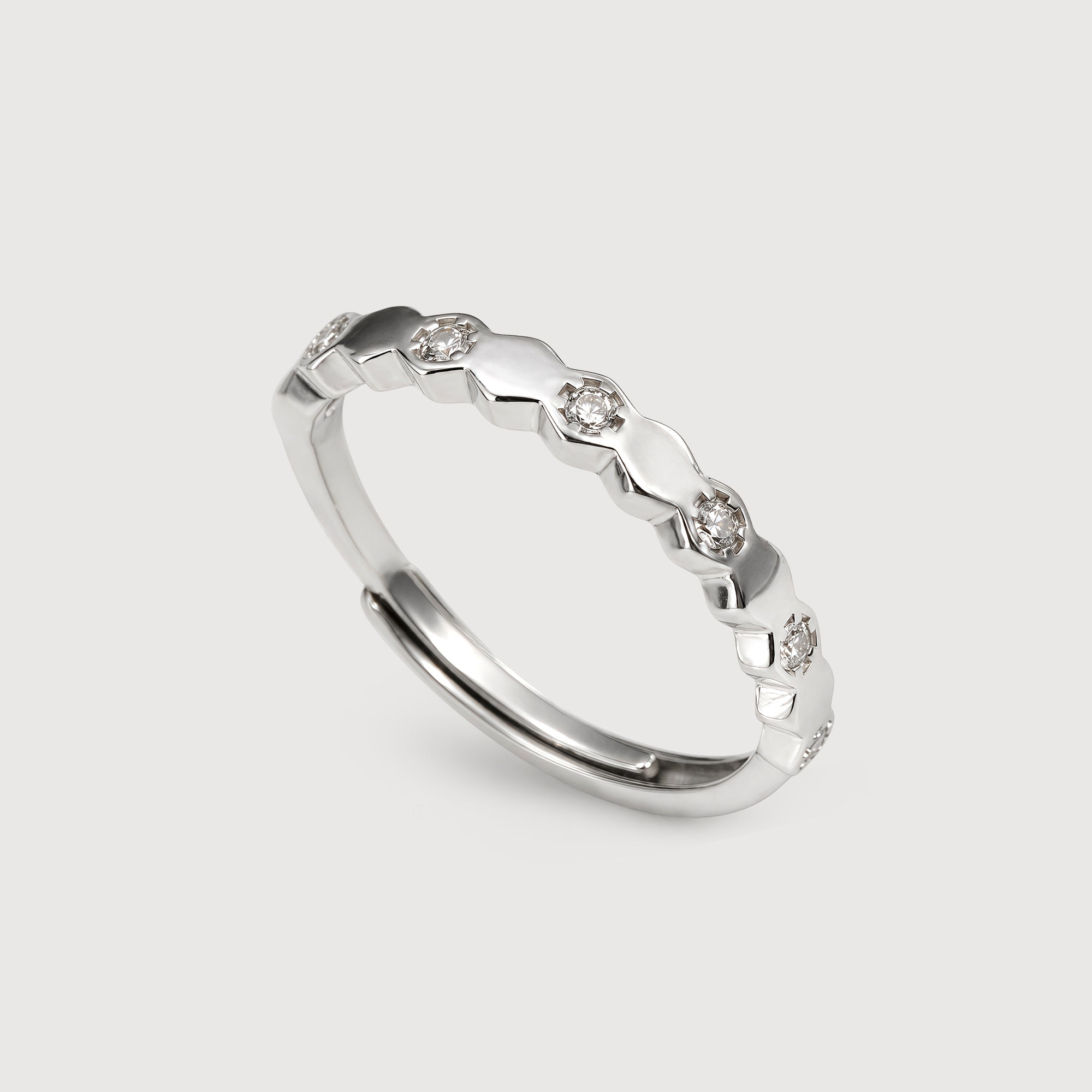 Scalloped Zircon S925 Silver Adjustable Ring