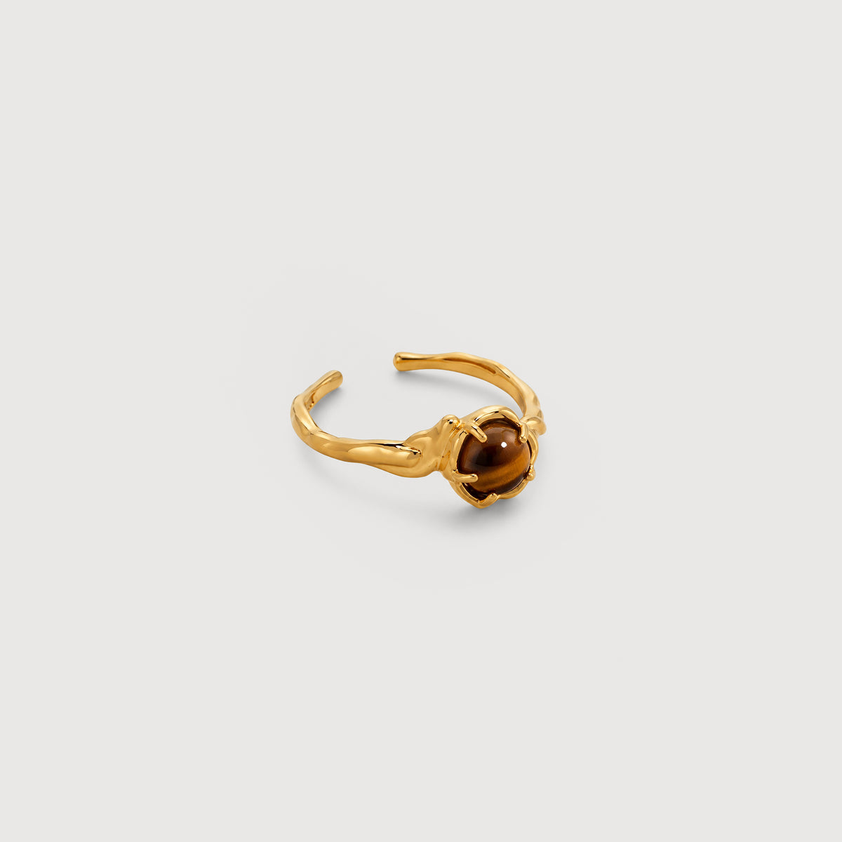 Natural Tiger's Eye Adjustable 18K Gold-Plated Copper Ring