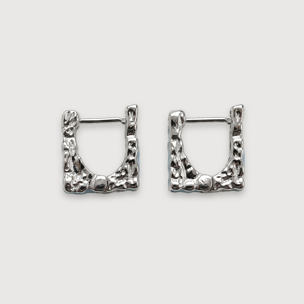 Textured Square Blue Accent Hoop Earrings