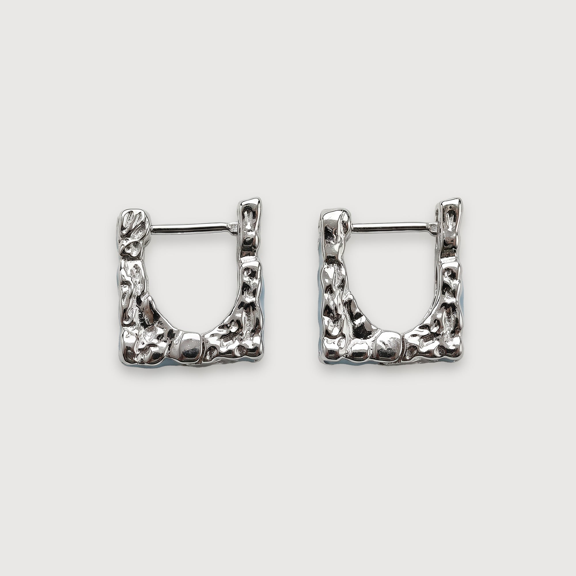 Textured Square Blue Accent Hoop Earrings