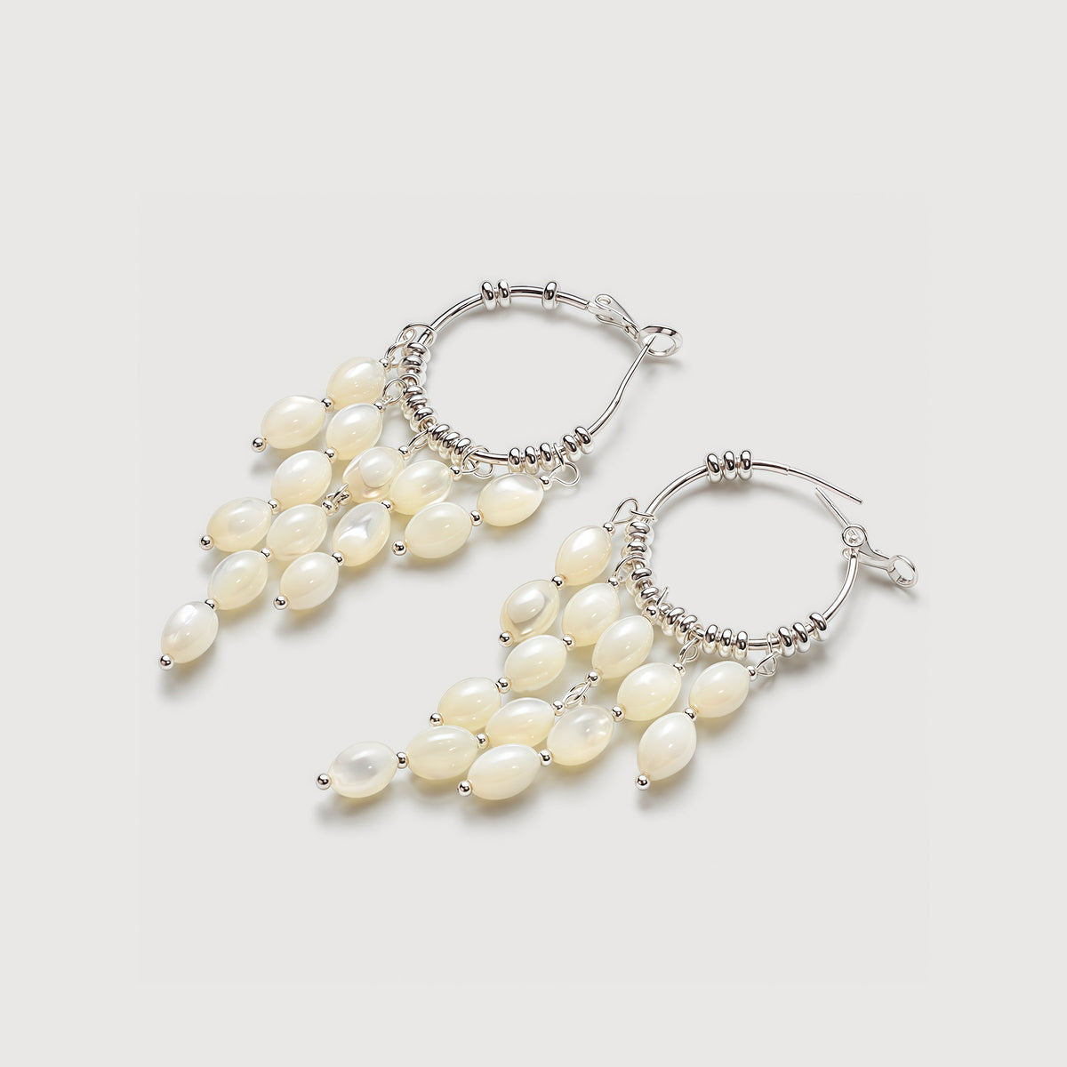 Silver-Tone Shell Fringe Hoop Earrings