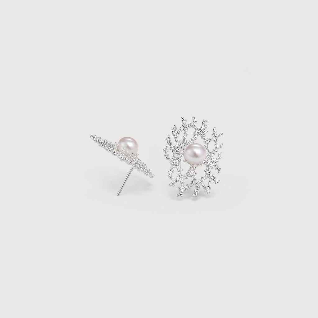 Coral Branch Pearl Statement Stud Earrings