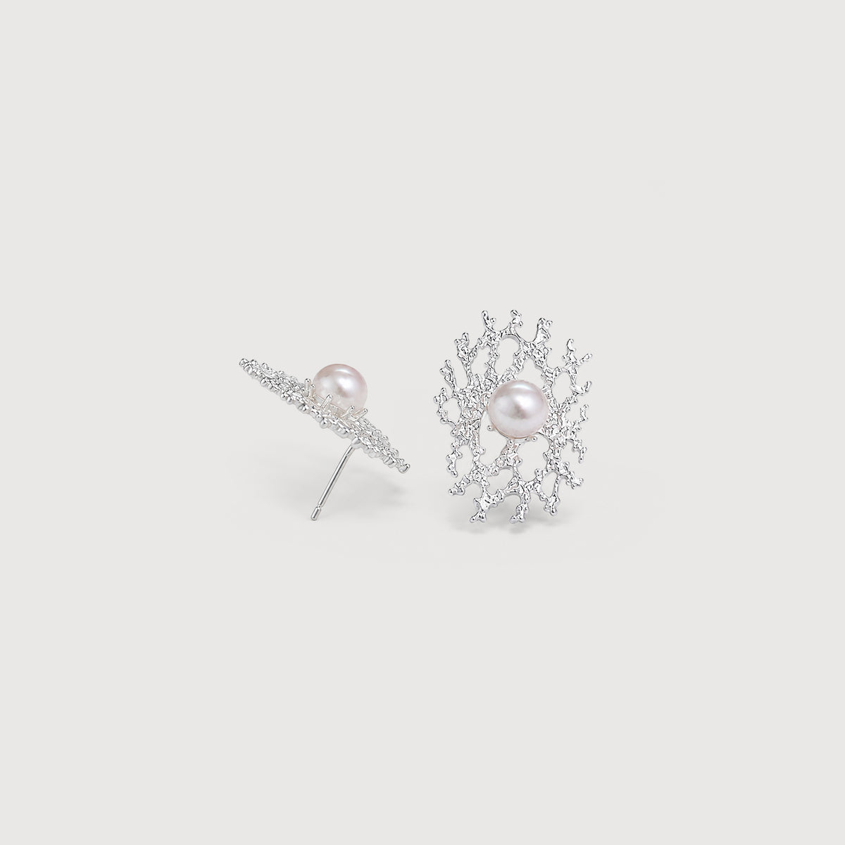 Coral Branch Pearl Statement Stud Earrings