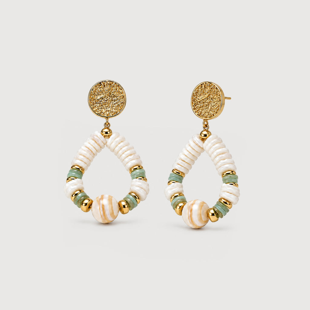 Gold-Tone Shell Beaded Teardrop Earrings