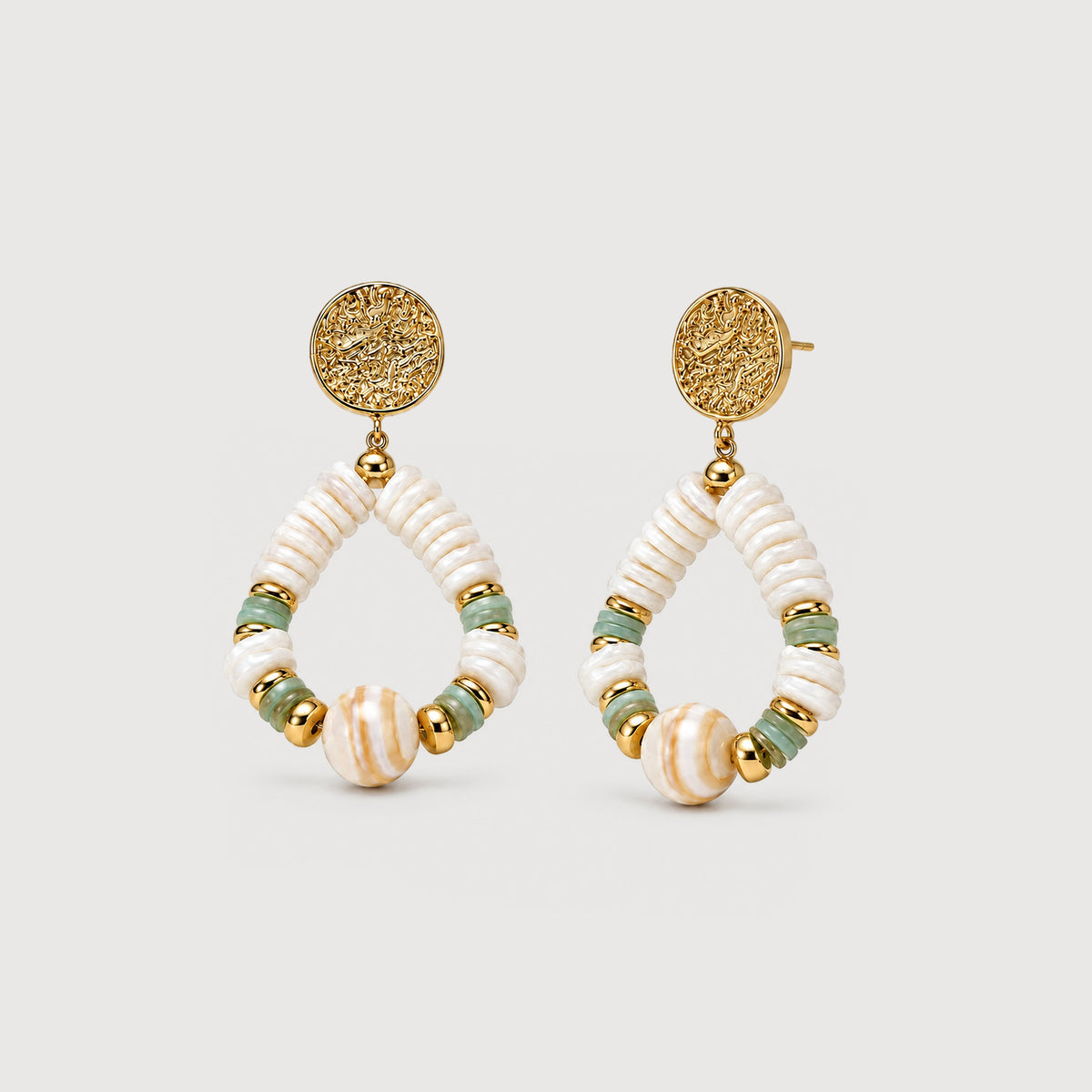 Gold-Tone Shell Beaded Teardrop Earrings