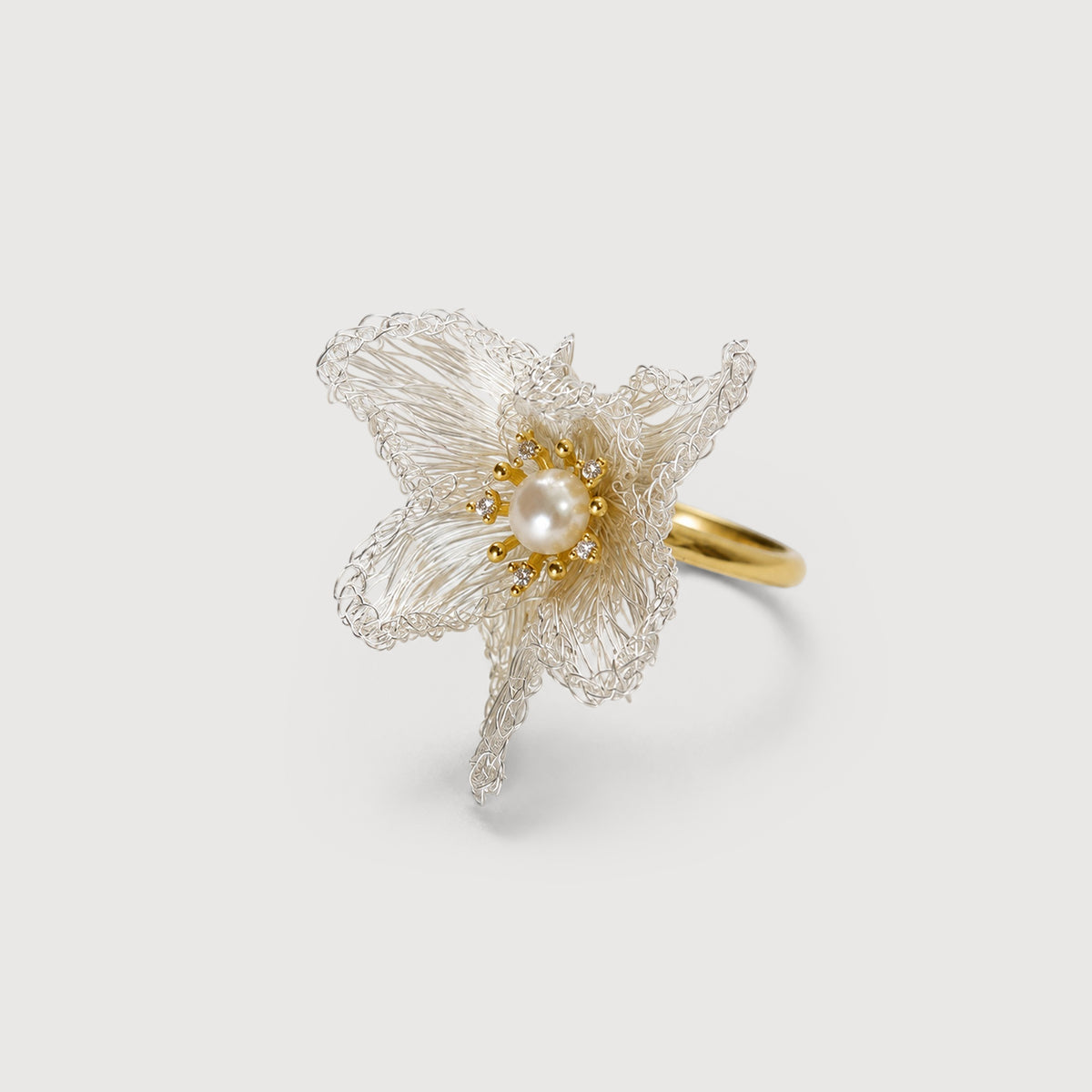 18K Gold-Plated Copper Pearl Floral Ring