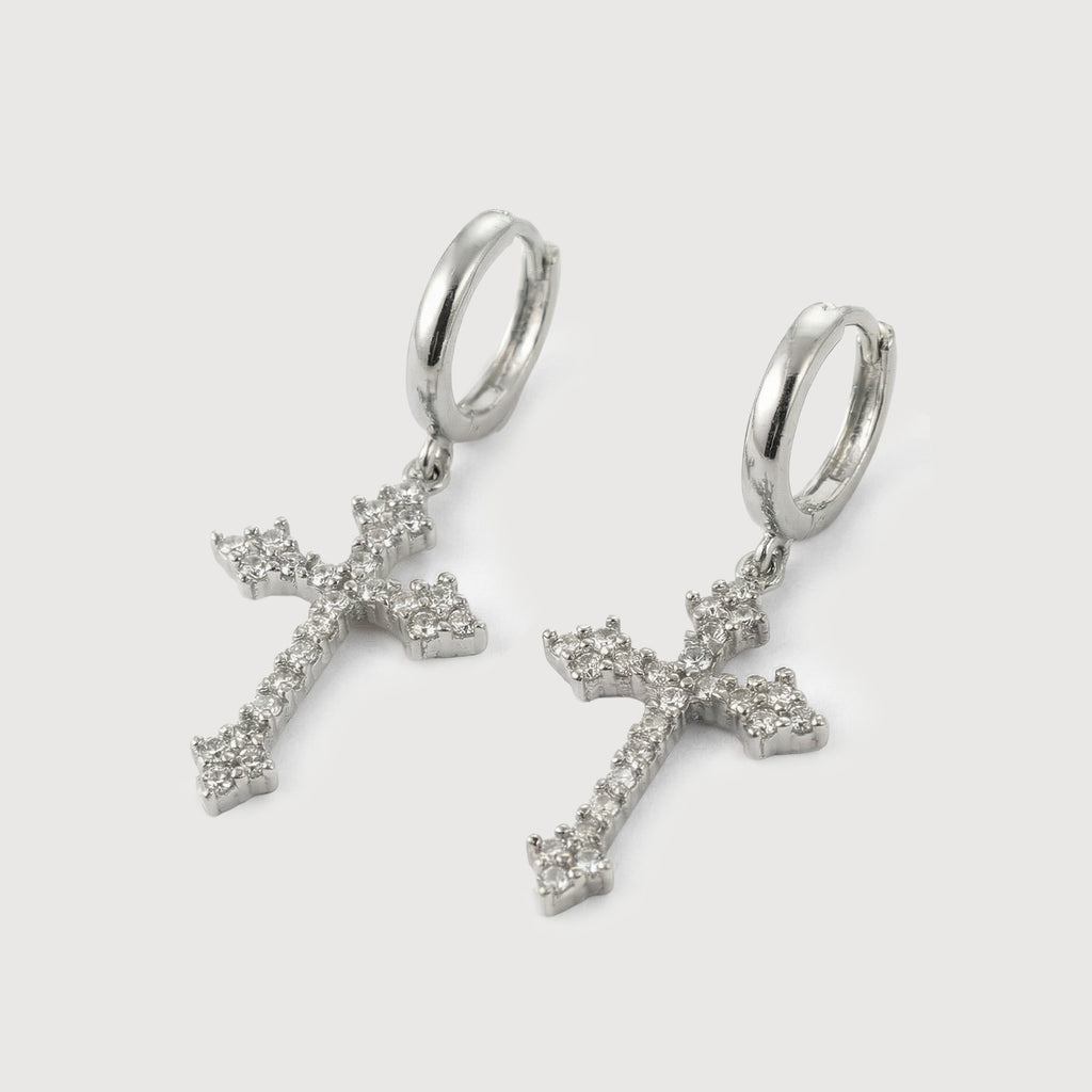 Zircon Cross Huggie Drop Earrings