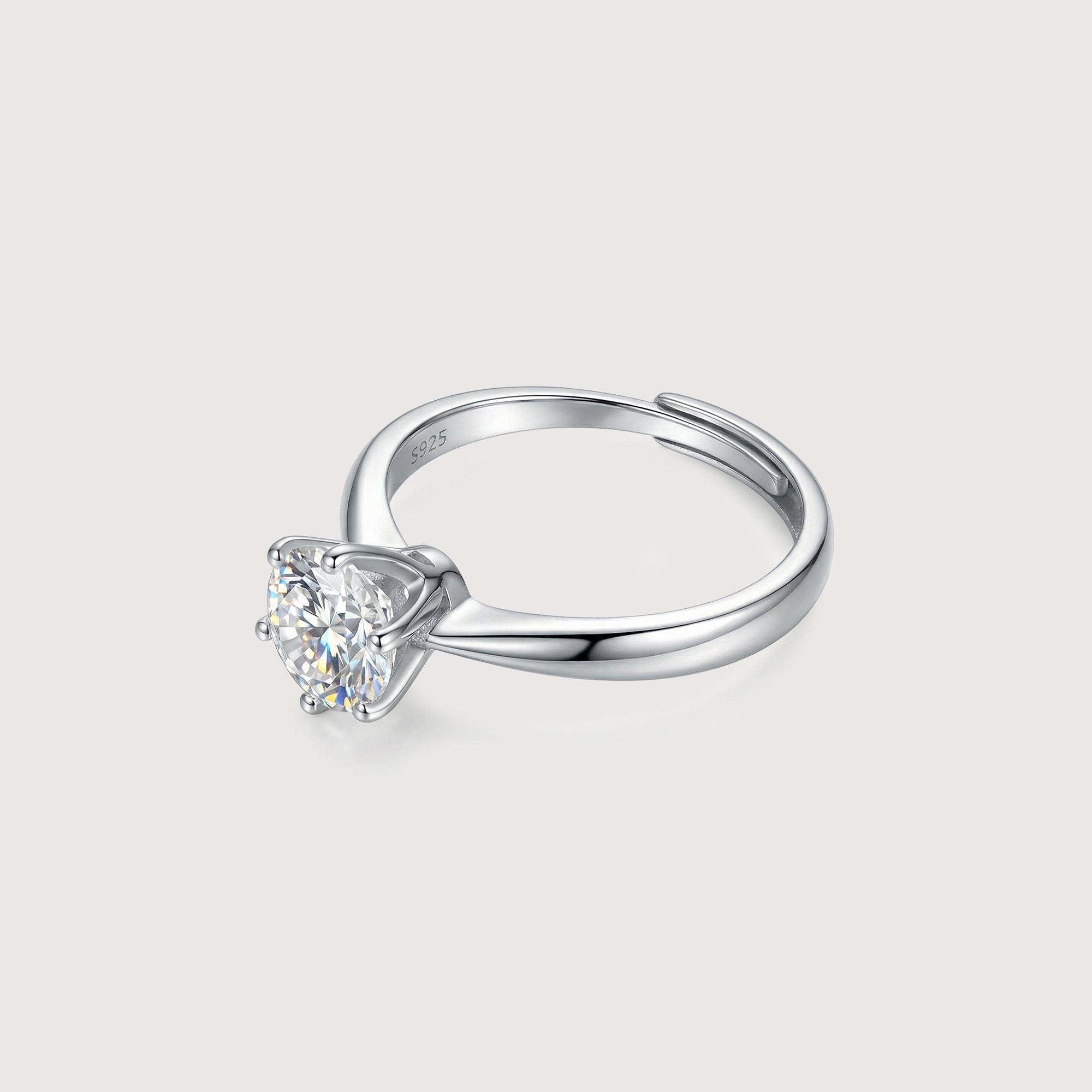S925 Silver 2 ct Moissanite Six-Prong Ring