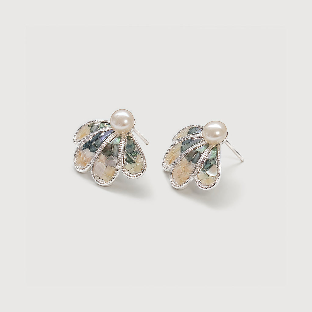 Shell Mosaic Fan Stud Earrings