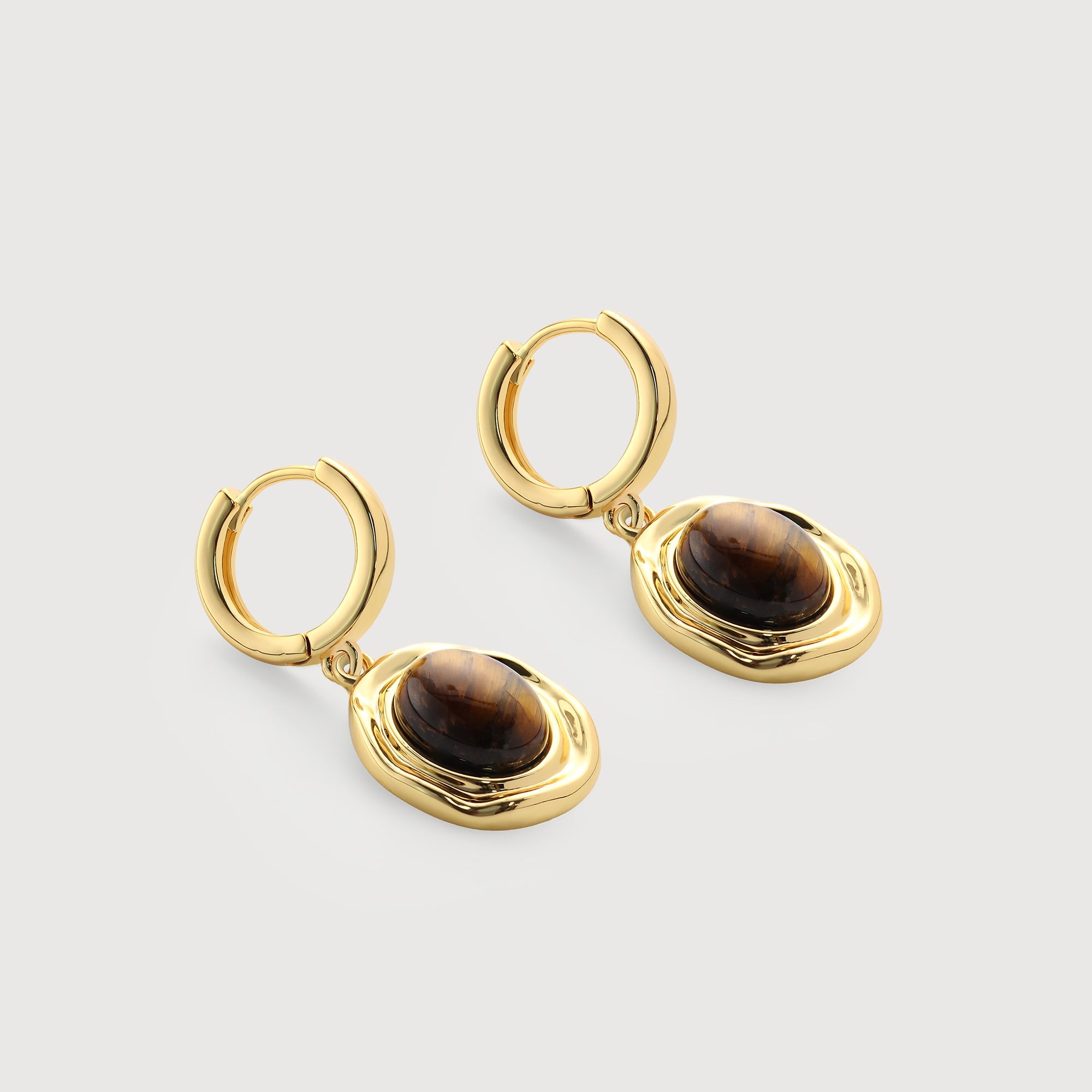 18K Gold-Plated Tiger's Eye Drop Hoop Earrings