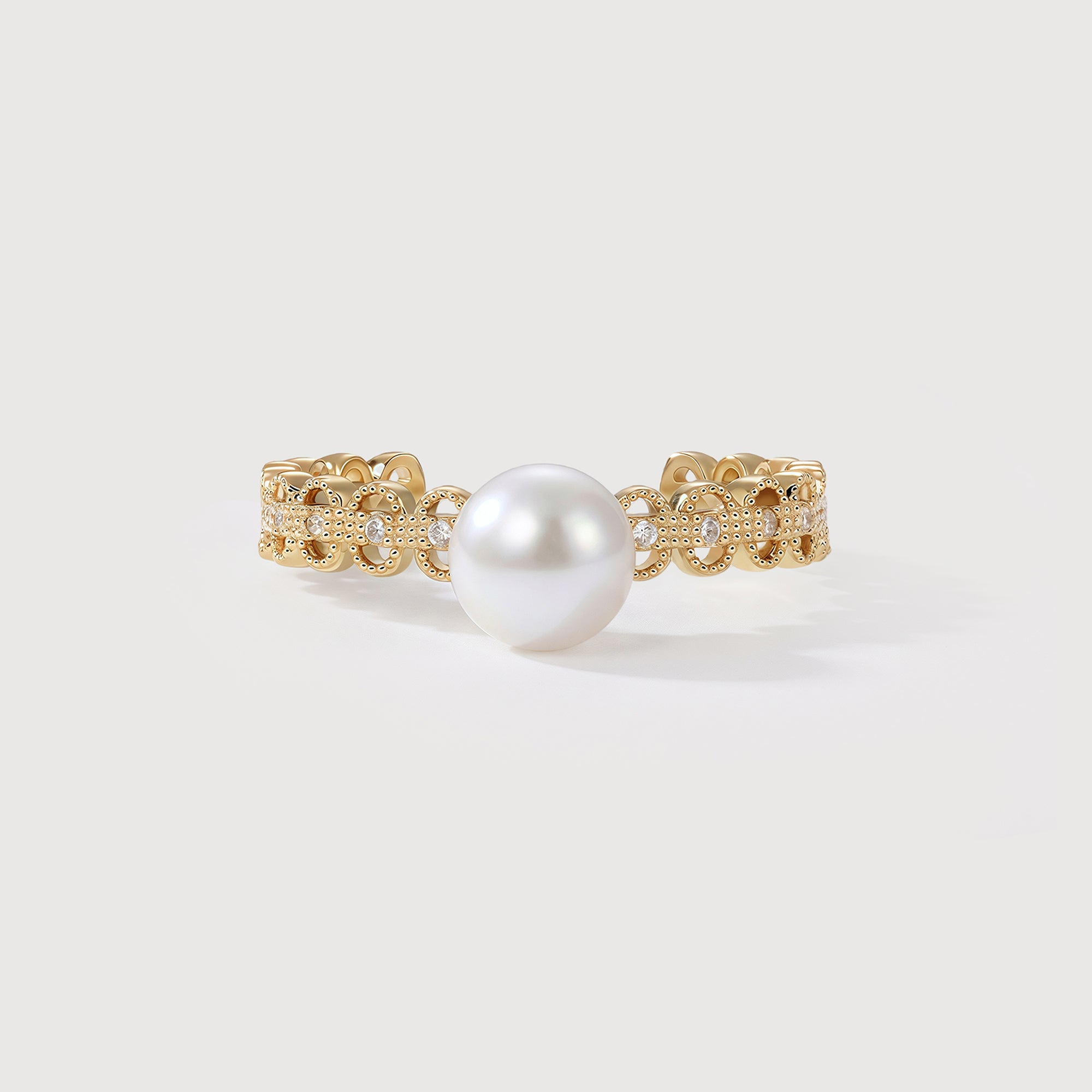 Pearl Filigree 18K Gold-Plated Copper Ring