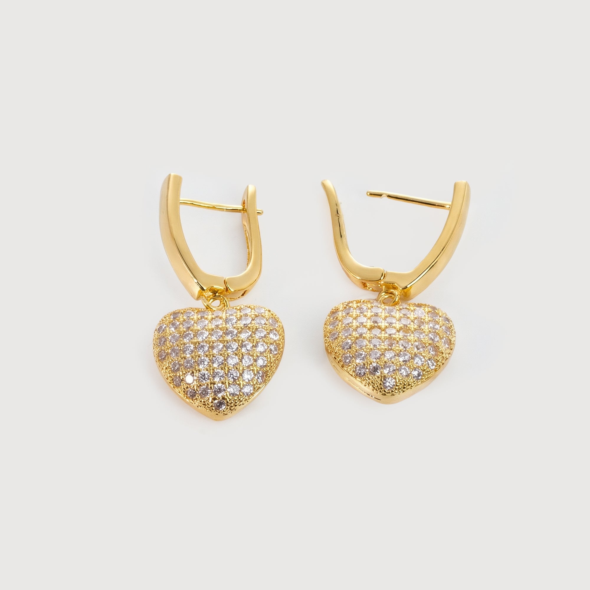 Pavé Zircon Heart Leverback Drop Earrings