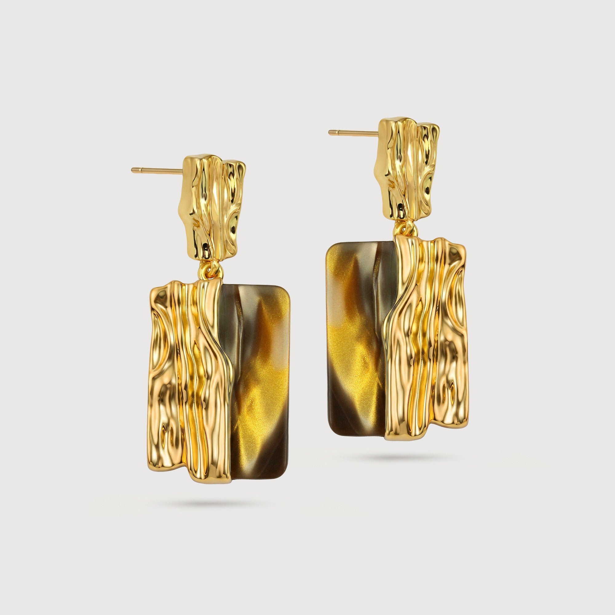 Textured Gold Shell Panel Drop Earrings
