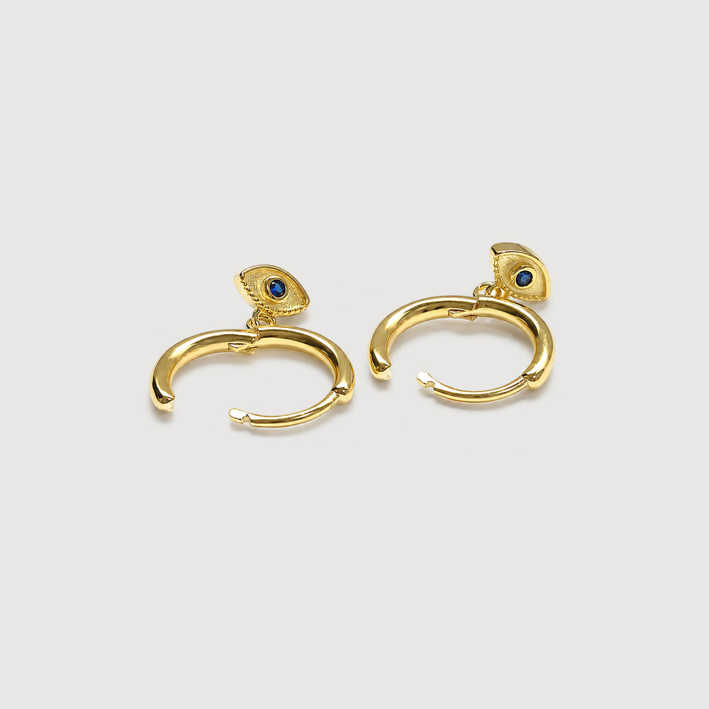 S925 18K Gold-Plated Eye Charm Hoop Earrings