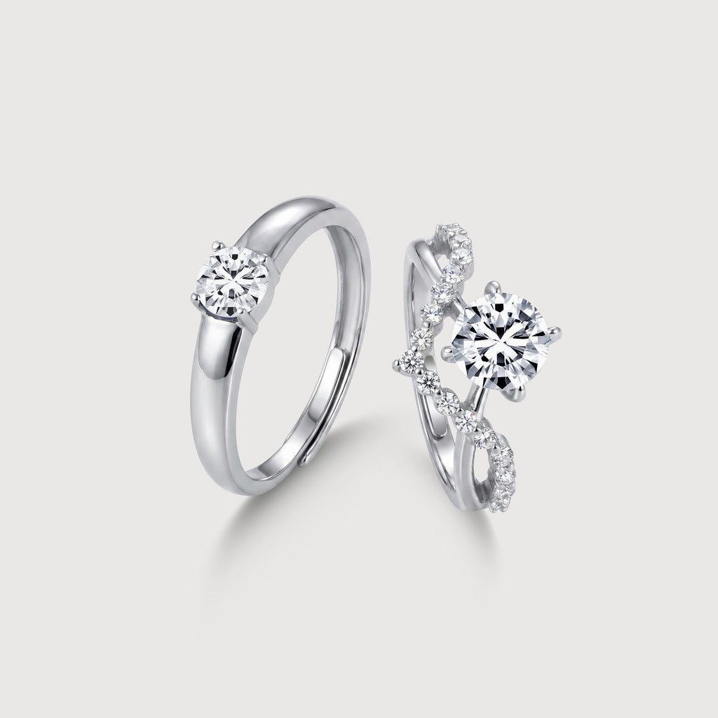 Adjustable S925 Silver Zircon Couple Ring Set