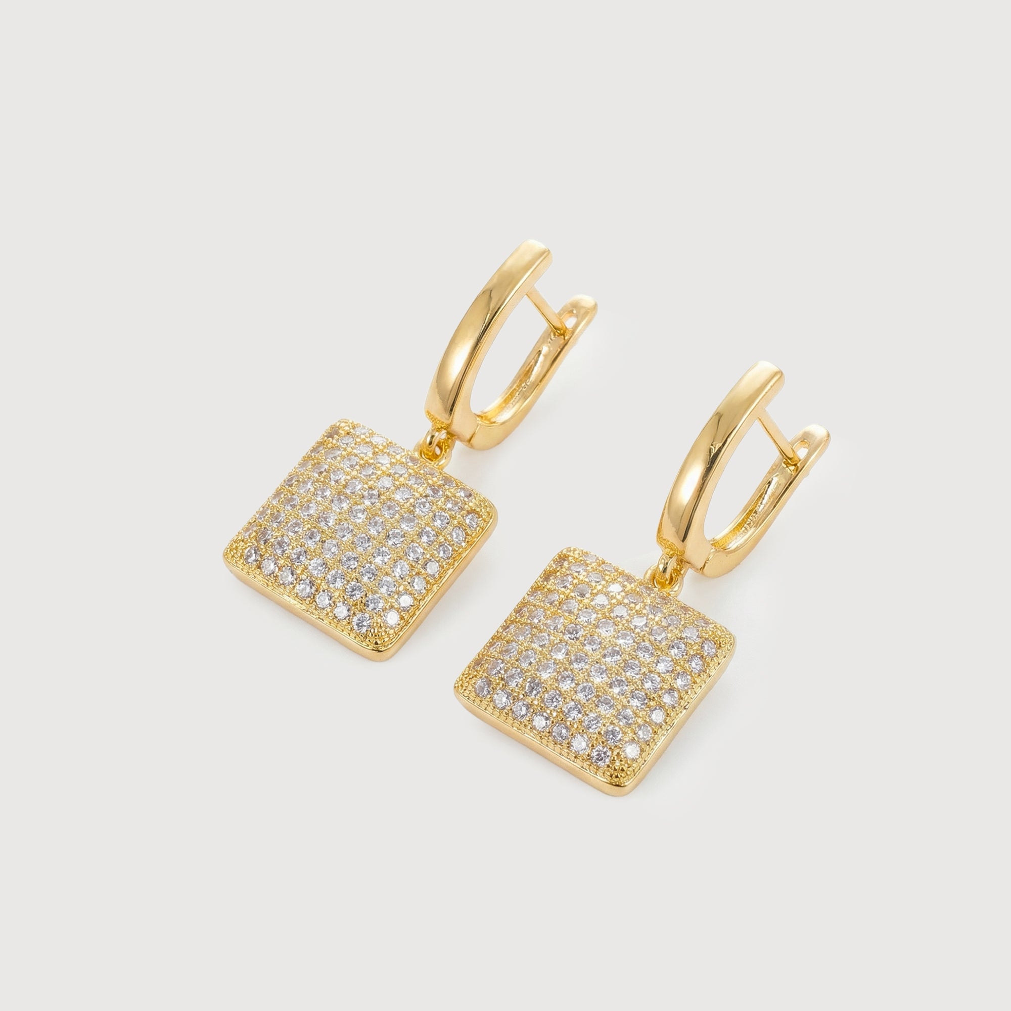Pavé Zircon Square Leverback Drop Earrings