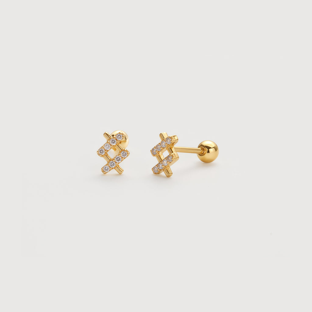Gold-Plated S925 5A Zircon Lattice Stud Earrings