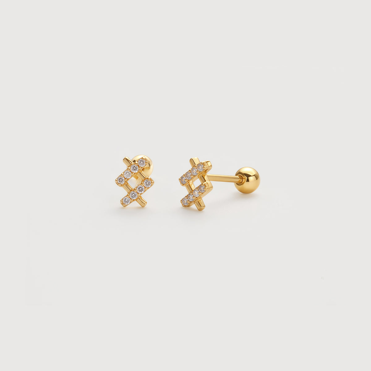 Gold-Plated S925 5A Zircon Lattice Stud Earrings