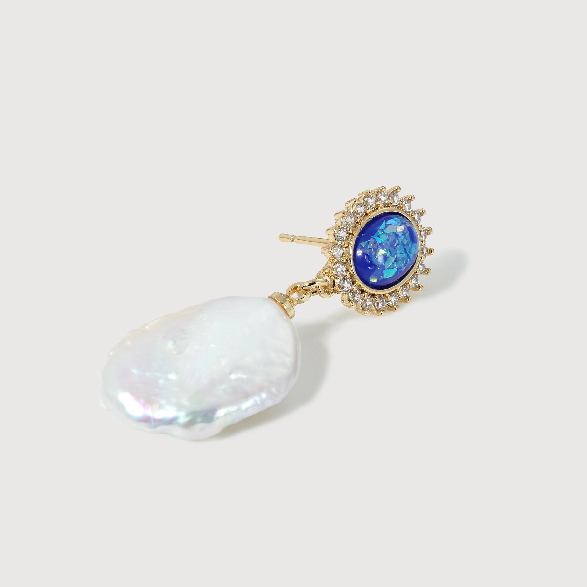 Blue Oval Zircon & Freshwater Pearl Drop Earrings