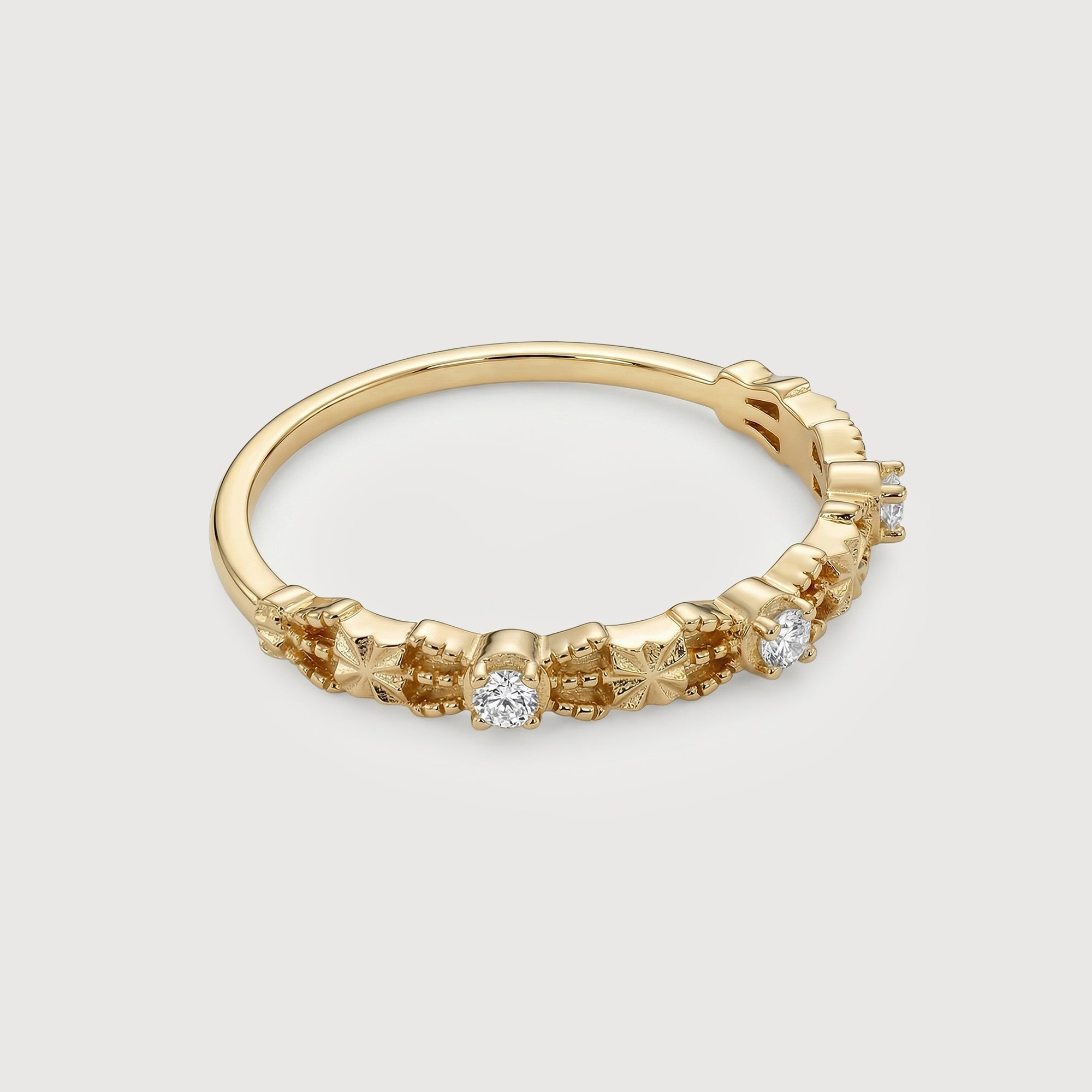 Gold-Plated S925 Patterned Stone Band Ring