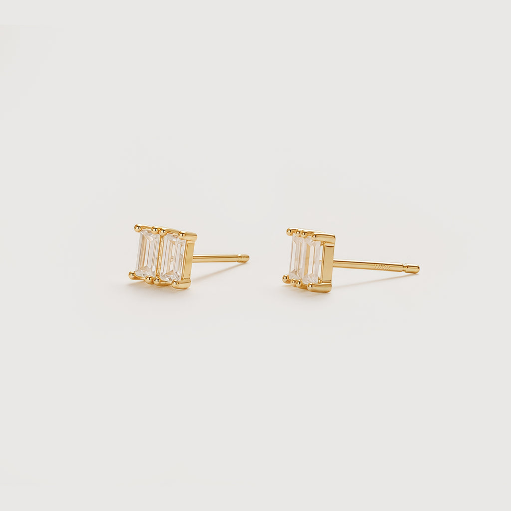 Gold-Plated S925 Triple Baguette 5A Zircon Stud Earrings