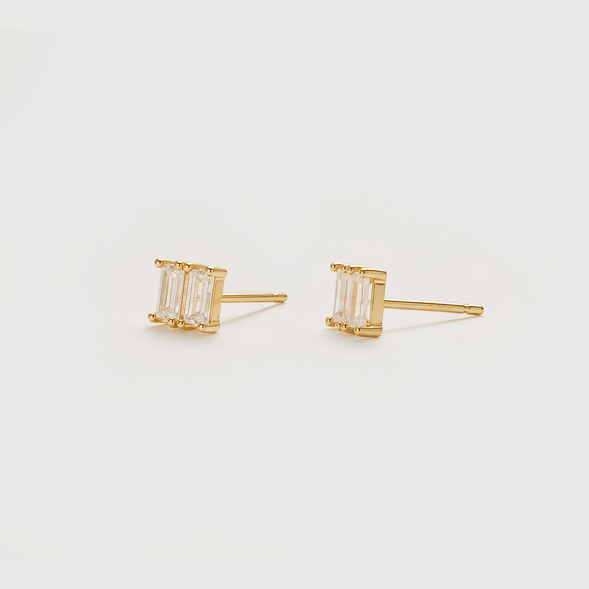 Gold-Plated S925 Triple Baguette 5A Zircon Stud Earrings