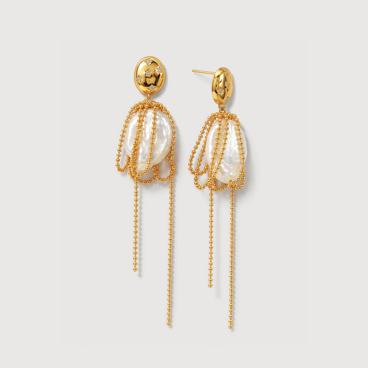 Freshwater Pearl Draped Chain Drop Earrings