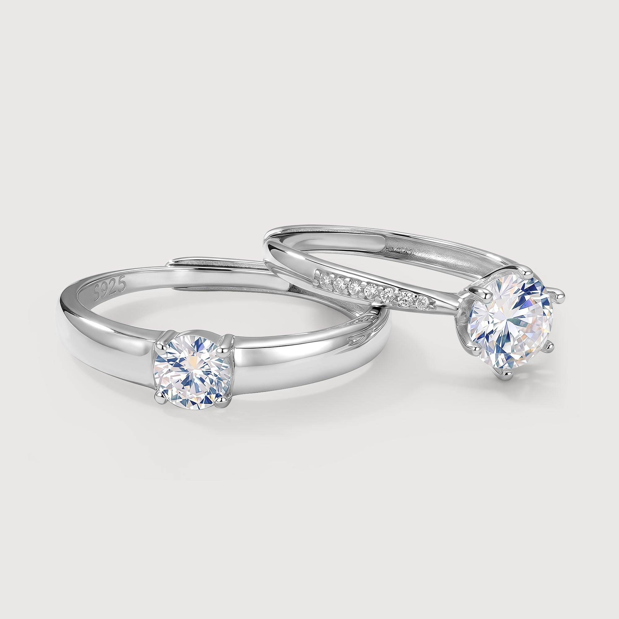 Round Zircon S925 Adjustable Couple Rings