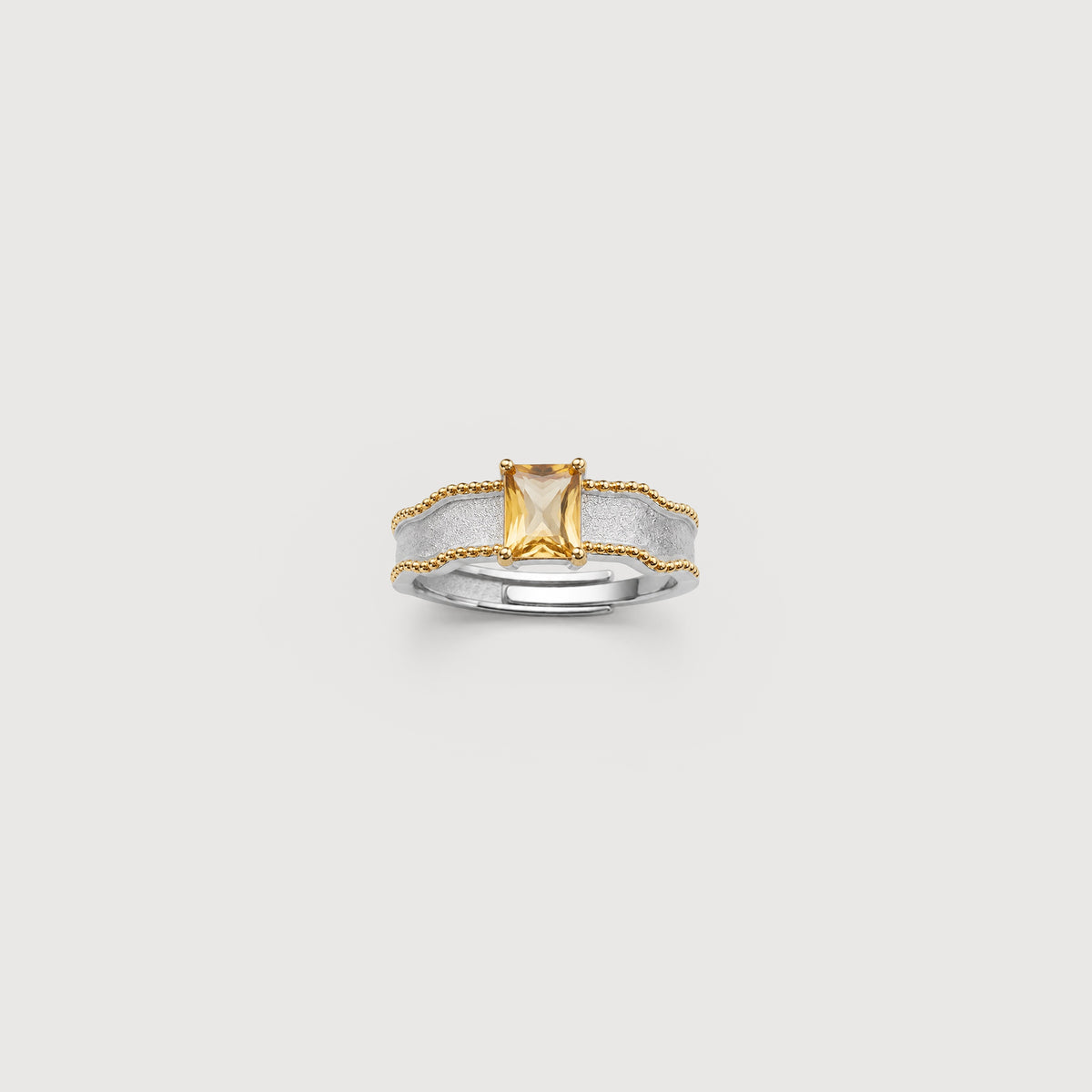 Natural Gemstone Two-Tone Adjustable Sterling Silver Ring